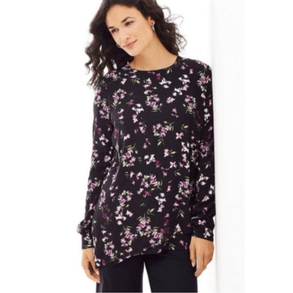 J. Jill Long Sleeve Black Floral Tunic Size Medium